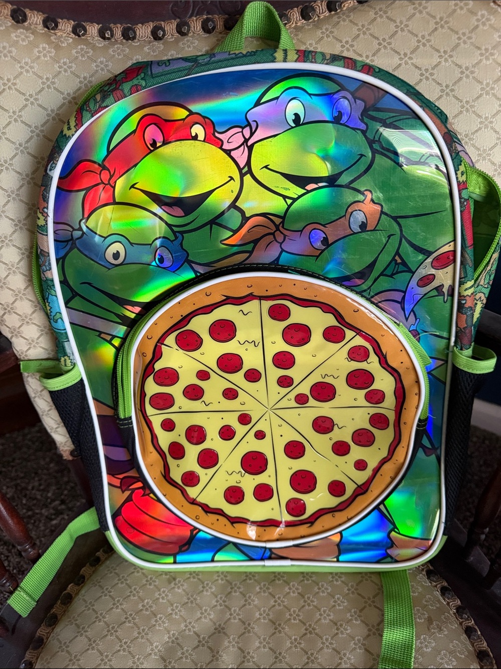 Teenage Mutant Ninja Turtles Kids Green Holographic Pizza Backpack